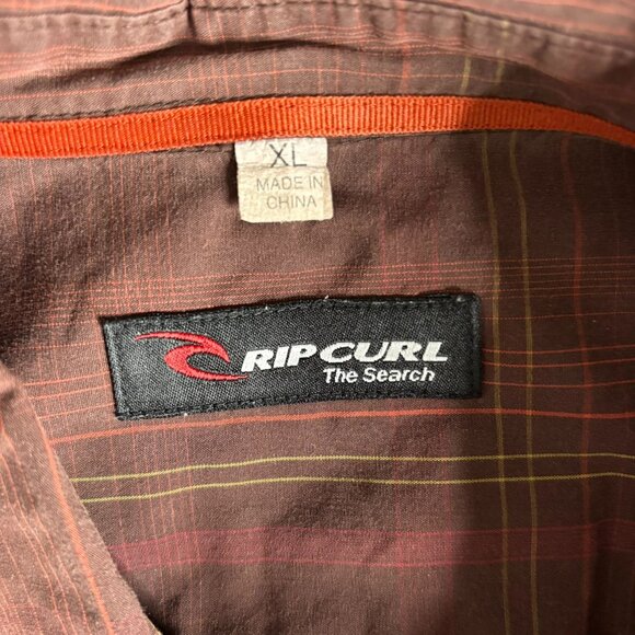 Ripcurl Button Up Short Sleeve Shirt XL Brown Plaid Casual Pocket Cotton - Picture 6 of 7